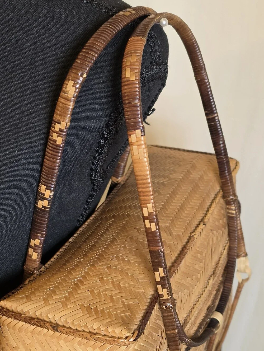 VTG Tiruray Tribe Basket Purse Woven Bamboo River Cane Box Bag Philippines Boho